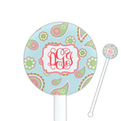 Blue Paisley 5.5" Round Plastic Stir Sticks - White - Single Sided (Personalized)