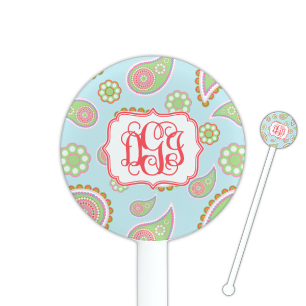 Custom Blue Paisley 5.5" Round Plastic Stir Sticks - White - Single Sided (Personalized)