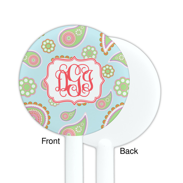 Blue Paisley White Plastic 5.5" Stir Stick - Single Sided - Round - Front & Back