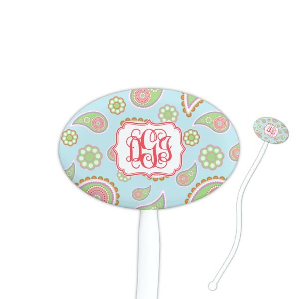 Custom Blue Paisley Oval Plastic Stir Sticks (Personalized)