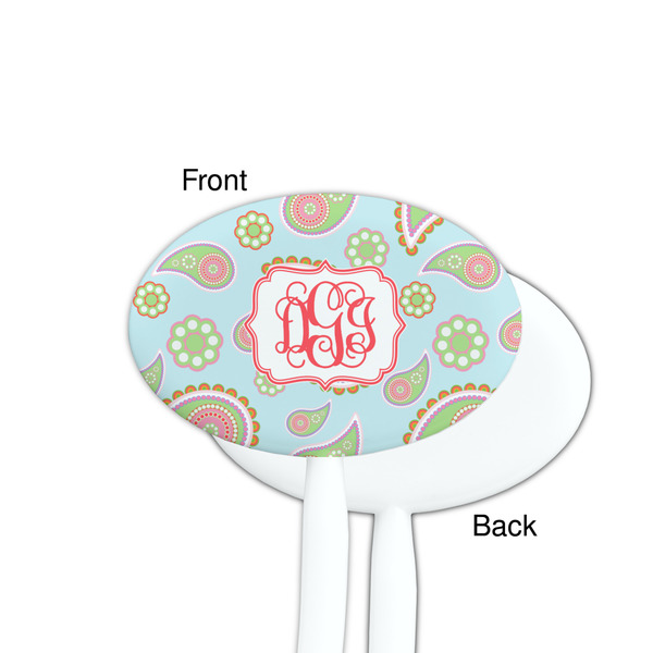 Blue Paisley White Plastic 7" Stir Stick - Single Sided - Oval - Front & Back