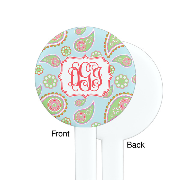 Blue Paisley White Plastic 7" Stir Stick - Single Sided - Round - Front & Back