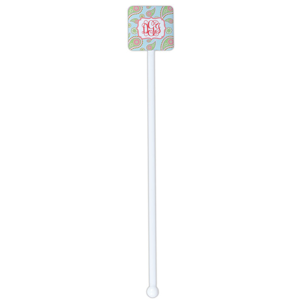 Blue Paisley White Plastic Stir Stick - Double Sided - Square - Single Stick