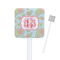 Blue Paisley Square Plastic Stir Sticks - Single Sided (Personalized)