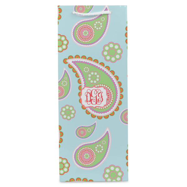 Blue Paisley Wine Gift Bag - Matte - Front