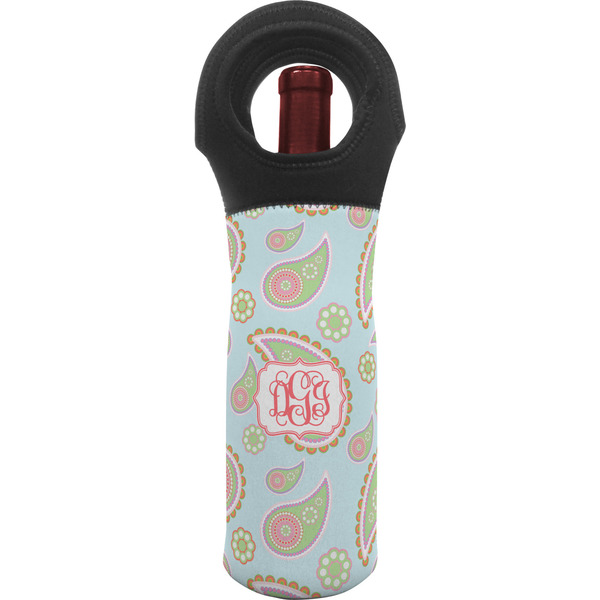 Custom Blue Paisley Wine Tote Bag (Personalized)