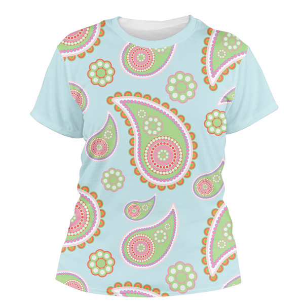 Custom Blue Paisley Women's Crew T-Shirt - 2X Large