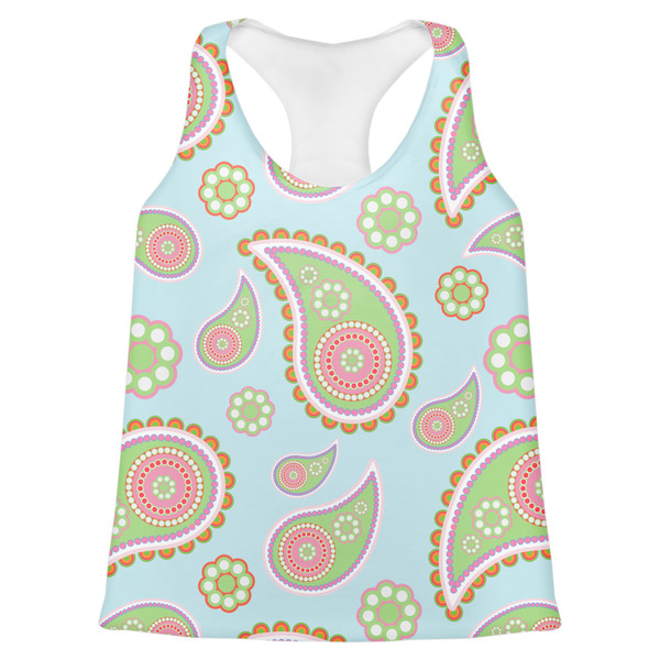 Custom Blue Paisley Womens Racerback Tank Top - X Large