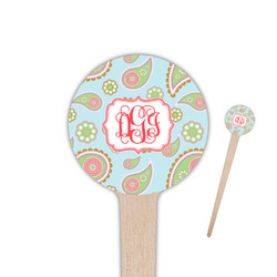 Blue Paisley 4" Round Wooden Food Picks - Double Sided (Personalized)