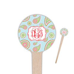 Blue Paisley 4" Round Wooden Food Picks - Single Sided (Personalized)