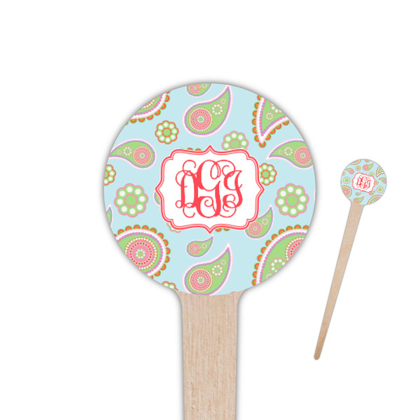 Custom Blue Paisley 4" Round Wooden Food Picks - Double Sided (Personalized)