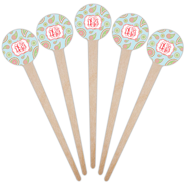 Blue Paisley Wooden 4" Food Pick - Round - Fan View