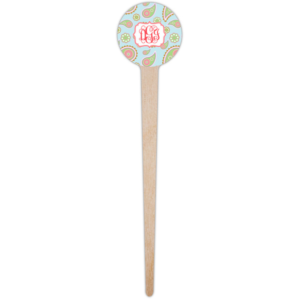 Blue Paisley Wooden 4" Food Pick - Round - Single Pick