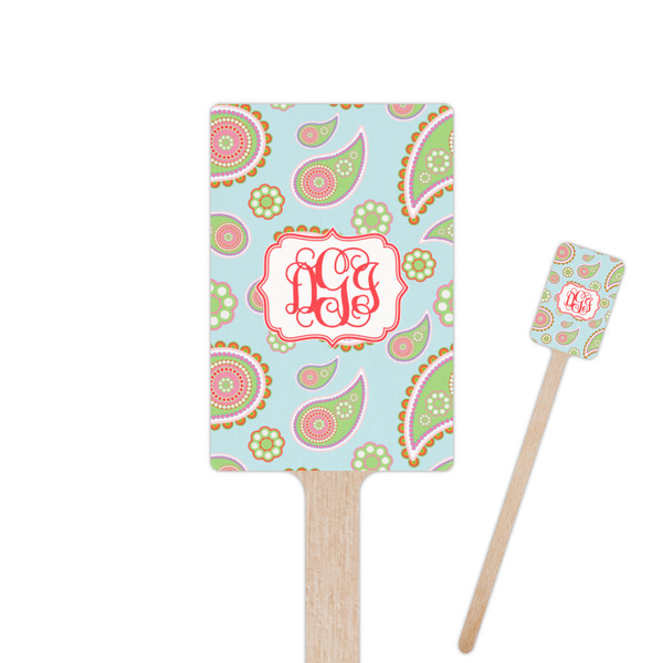 Custom Blue Paisley Rectangle Wooden Stir Sticks (Personalized)