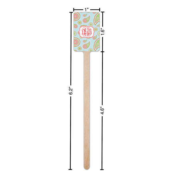 Blue Paisley Wooden 6.25" Stir Stick - Rectangular - Dimensions