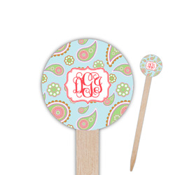 Blue Paisley Round Wooden Food Picks (Personalized)
