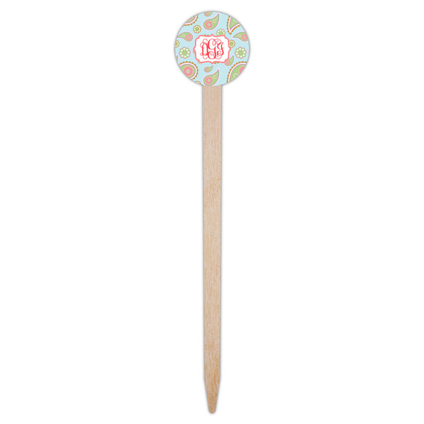Blue Paisley Wooden 6" Food Pick - Round - Single Pick