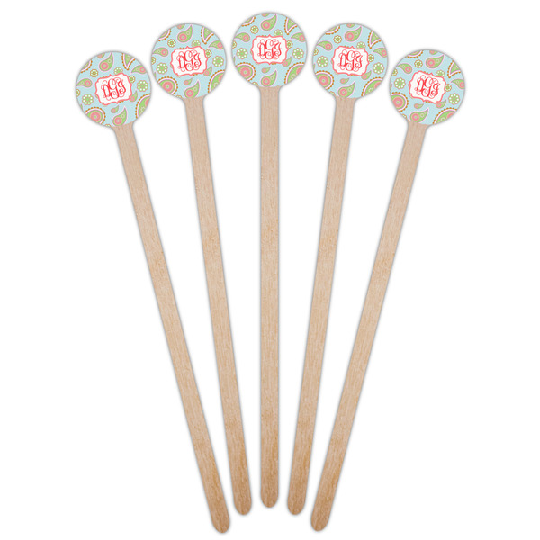Blue Paisley Wooden 6" Stir Stick - Round - Fan View