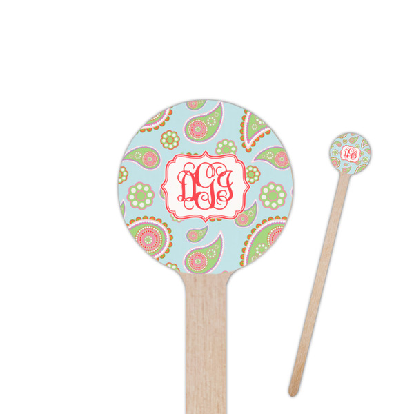 Custom Blue Paisley 7.5" Round Wooden Stir Sticks - Single Sided (Personalized)