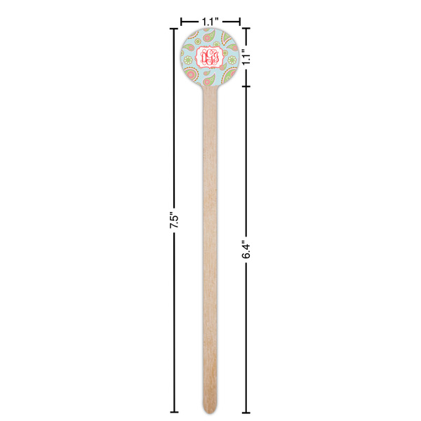 Blue Paisley Wooden 7.5" Stir Stick - Round - Dimensions