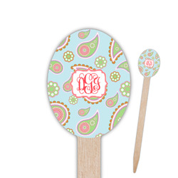 Blue Paisley Oval Wooden Food Picks (Personalized)