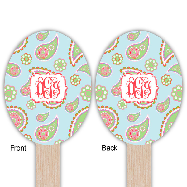 Blue Paisley Wooden Food Pick - Oval - Double Sided - Front & Back