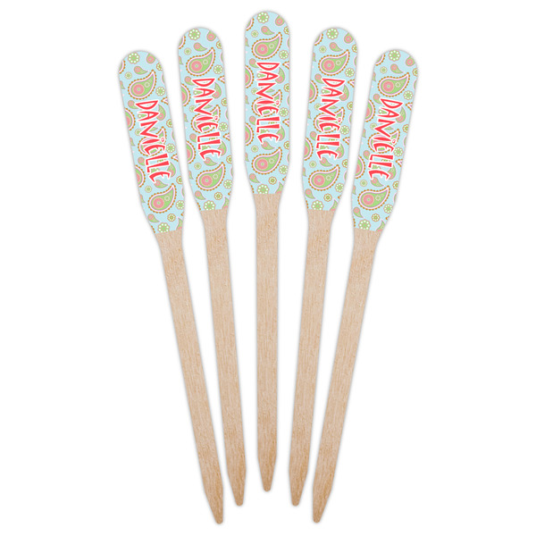 Blue Paisley Wooden Food Pick - Paddle - Fan View