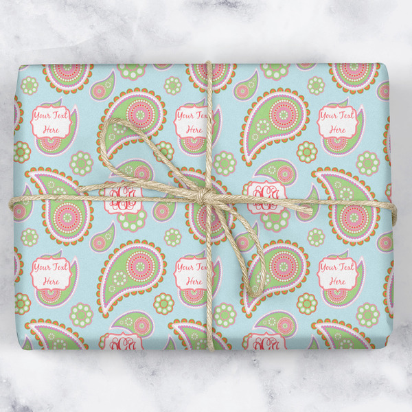 Blue Paisley Wrapping Paper Roll - Matte - Wrapped Box