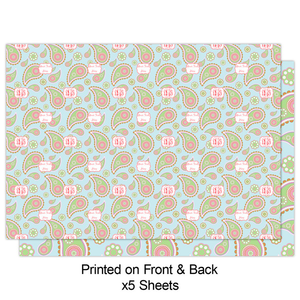 Blue Paisley Wrapping Paper Sheet - Double Sided - Front