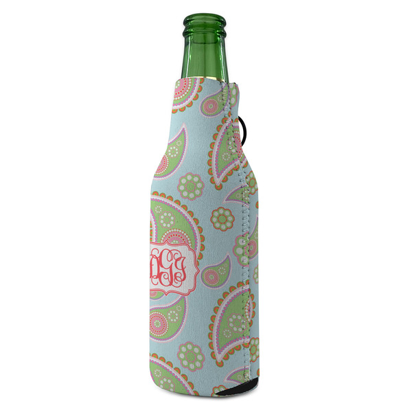 Blue Paisley Zipper Bottle Cooler - ANGLE (bottle)