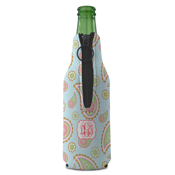 Blue Paisley Zipper Bottle Cooler - BACK (bottle)