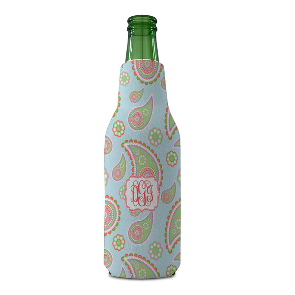 Blue Paisley Zipper Bottle Cooler - FRONT (bottle)
