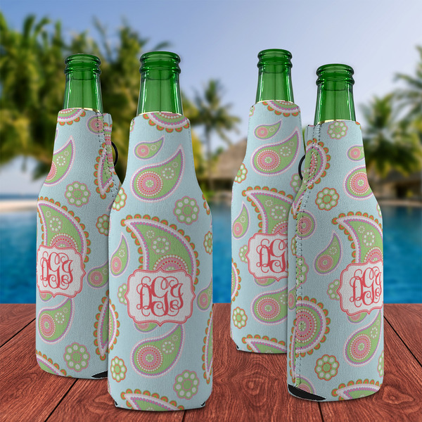 Blue Paisley Zipper Bottle Cooler - Set of 4 - LIFESTYLE