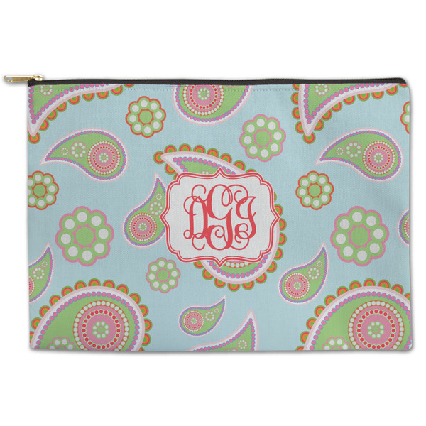 Custom Blue Paisley Zipper Pouch - Large - 12.5"x8.5" (Personalized)
