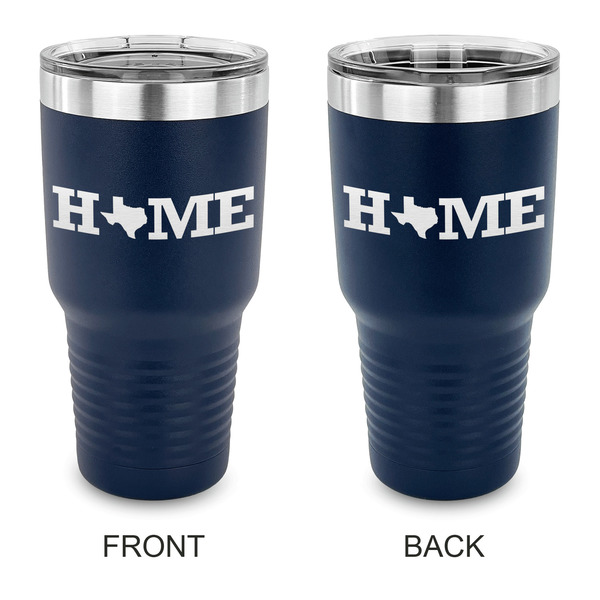 Custom Home State 30 oz Stainless Steel Tumbler - Navy - Double Sided (Personalized)