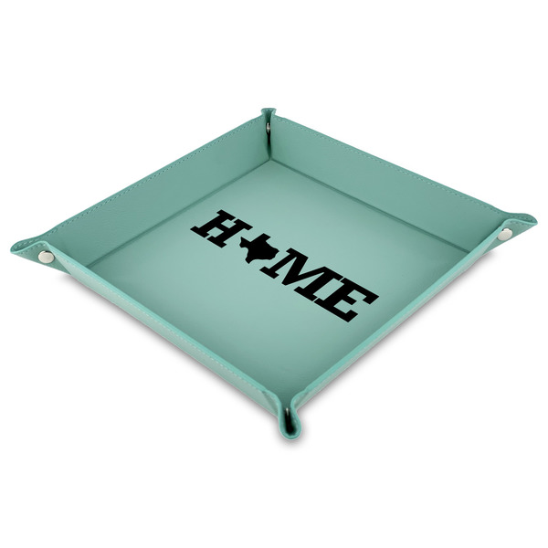 Custom Home State 9" x 9" Teal Faux Leather Valet Tray (Personalized)