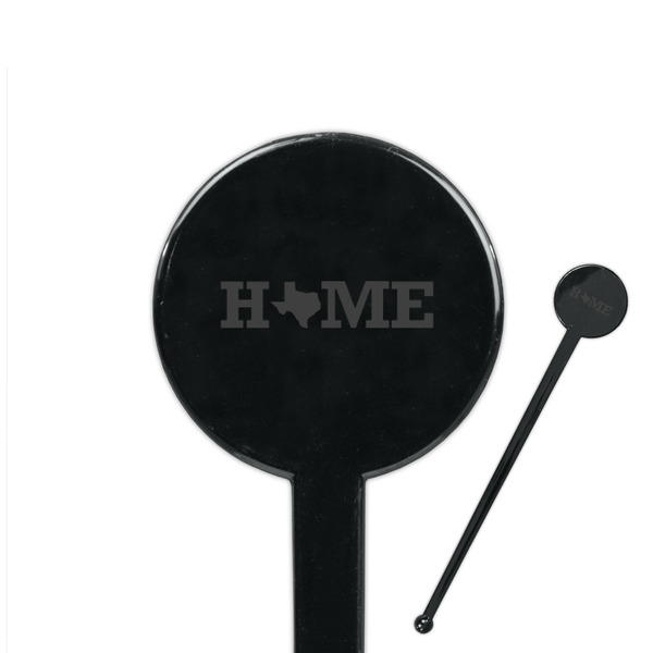 Custom Home State 7" Round Plastic Stir Sticks - Black - Single Sided