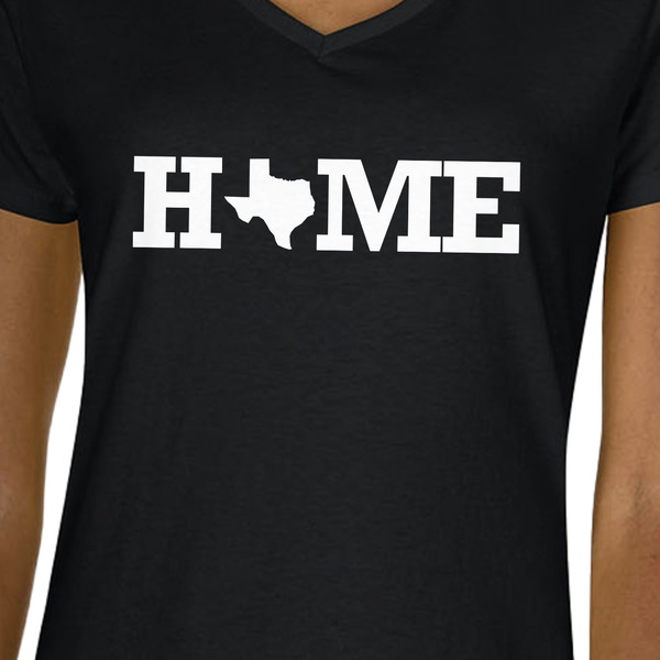 Home State Black V-Neck T-Shirt on Model - CloseUp