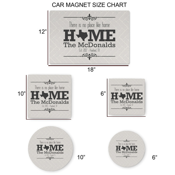 Home State Car Magnets - SIZE CHART