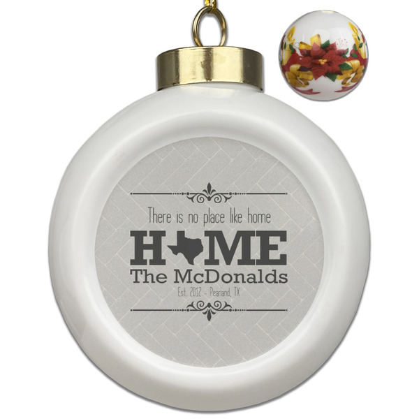 Custom Home State Ceramic Ball Ornaments - Poinsettia Garland (Personalized)