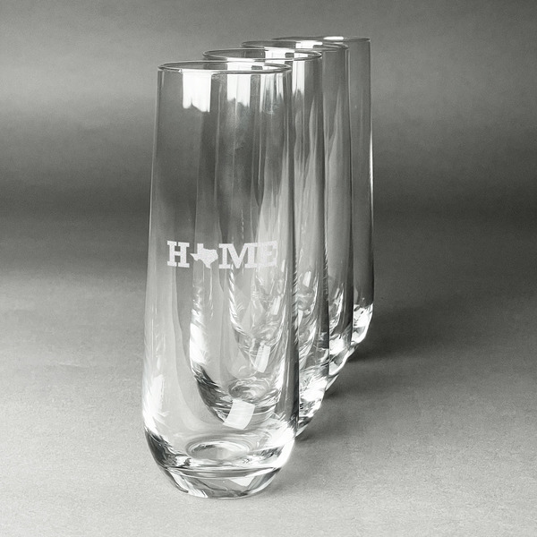 Custom Home State Champagne Flute - Stemless Engraved - Set of 4 (Personalized)