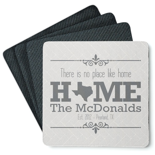 Custom Home State Square Rubber Backed Coasters - Set of 4 (Personalized)