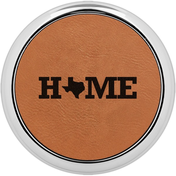 Custom Home State Leatherette Round Coaster w/ Silver Edge - Single or Set (Personalized)