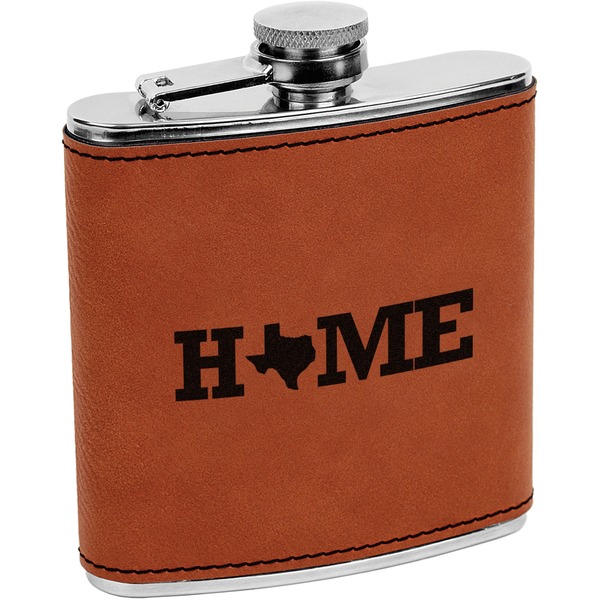 Custom Home State Leatherette Wrapped Stainless Steel Flask (Personalized)