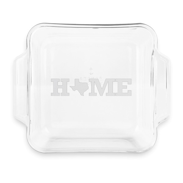 Custom Home State Glass Cake Dish with Truefit Lid - 8in x 8in (Personalized)