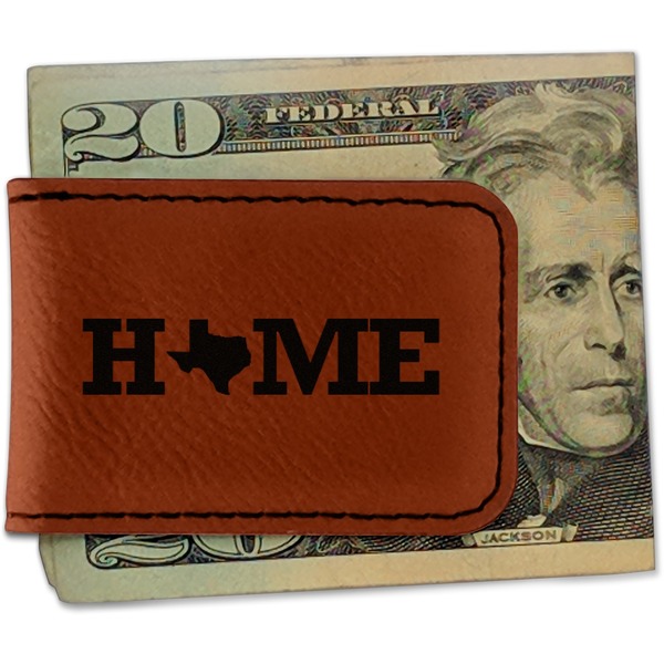 Custom Home State Leatherette Magnetic Money Clip - Double Sided (Personalized)