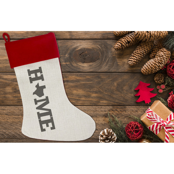 Home State Linen Stocking w/Red Cuff - Flat Lay (LIFESTYLE)