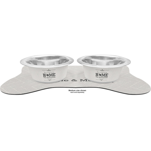 Home State Metal Pet Bowls - On Dog Bone Shaped Mat
