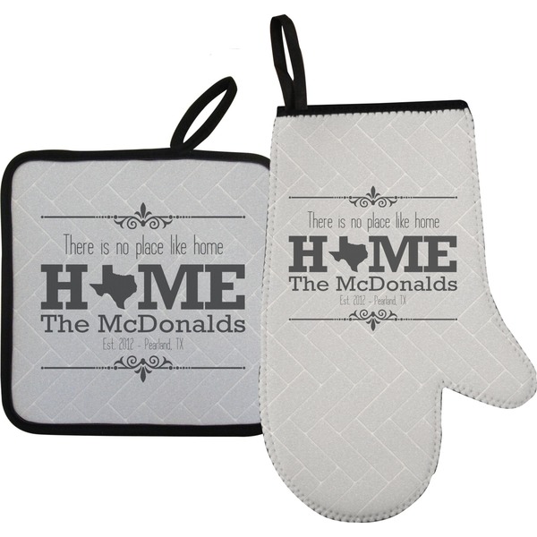 Custom Home State Right Oven Mitt & Pot Holder Set w/ Name or Text