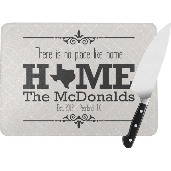 Custom Home State Rectangular Glass Cutting Board - Large - 15.25"x11.25" w/ Name or Text